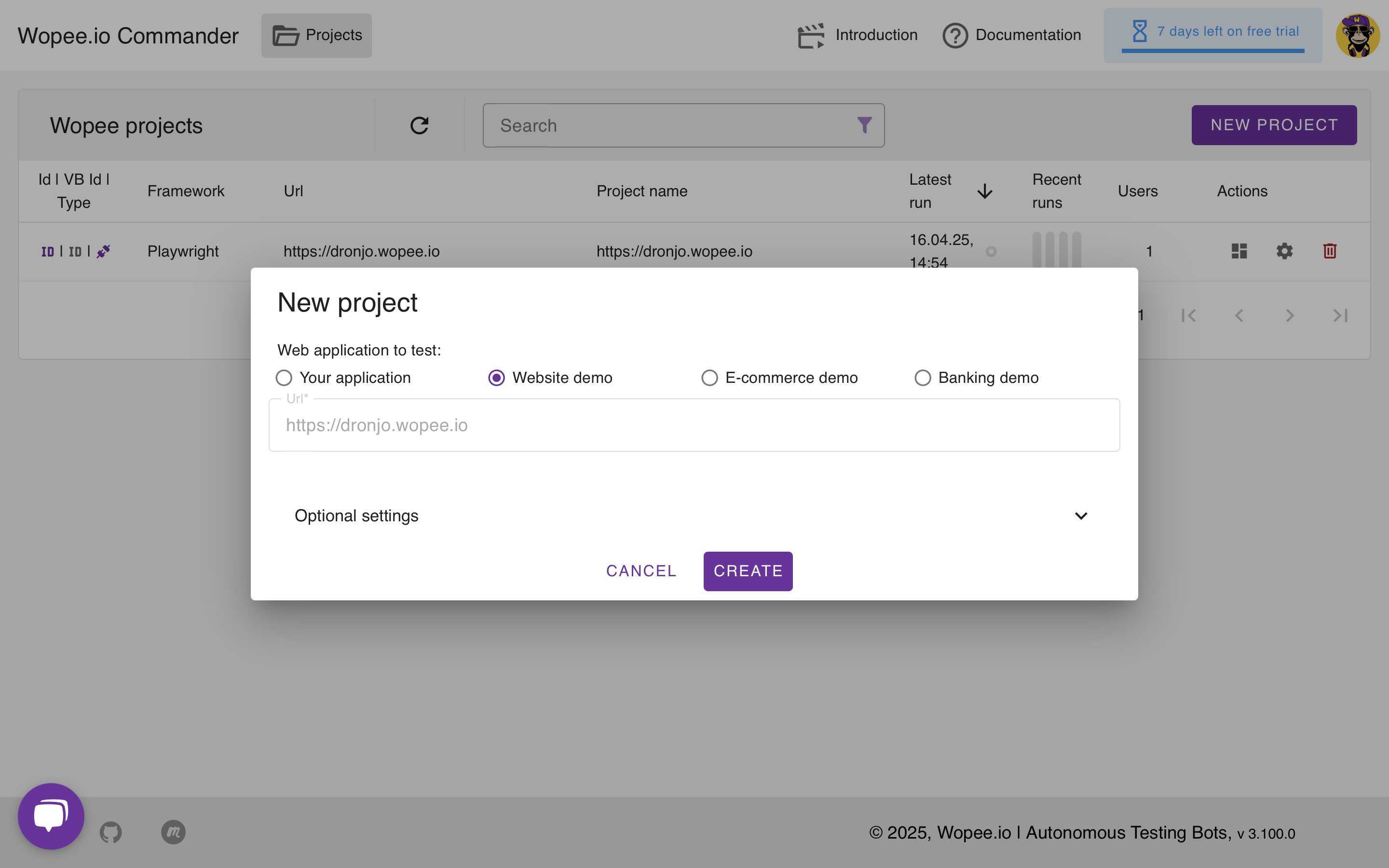 Create new project