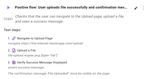 Create new test with file upload