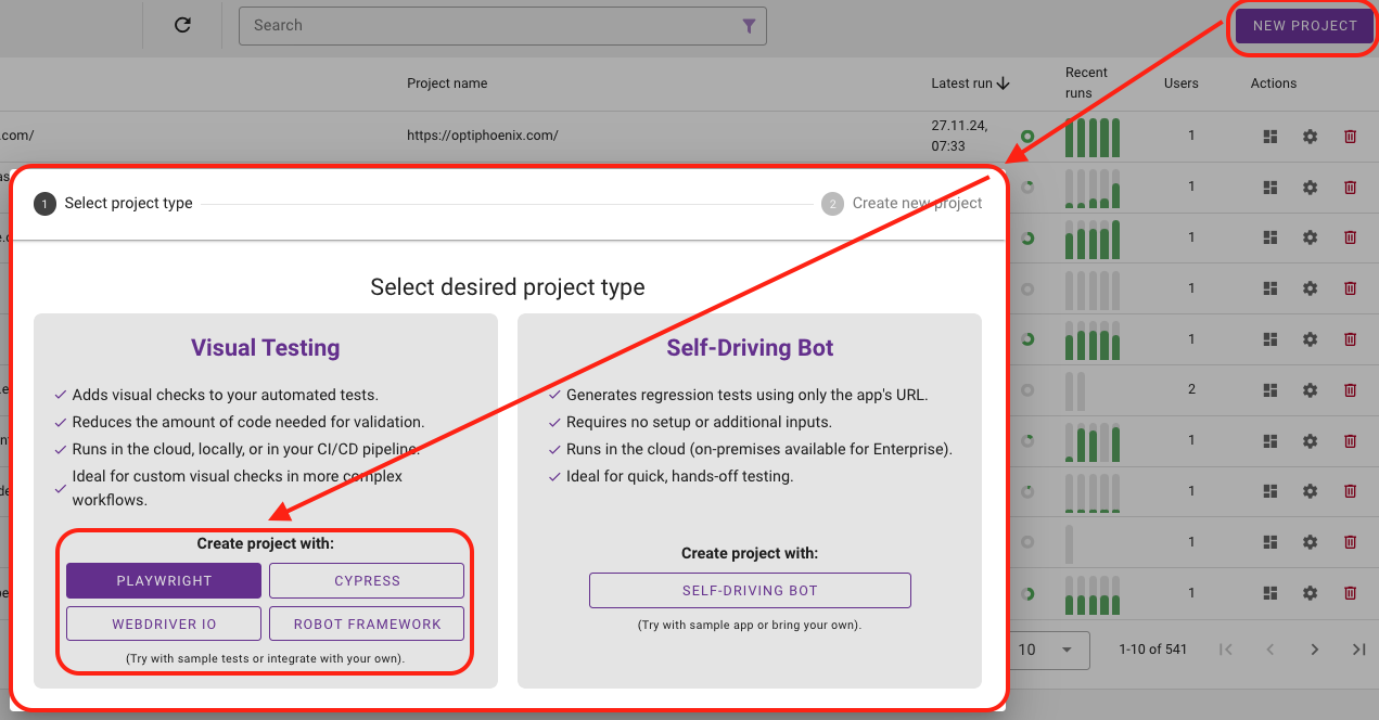 New project button